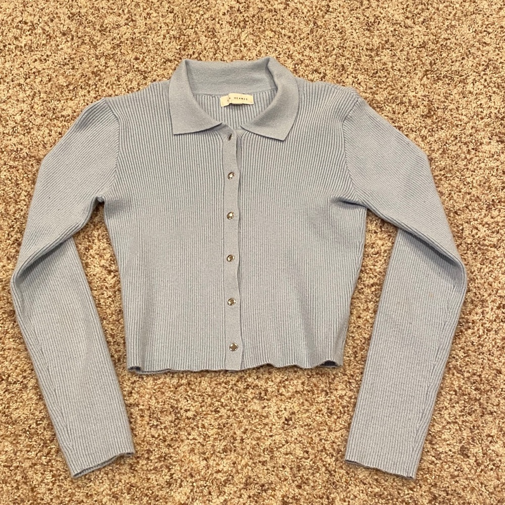 LA Hearts Ribbed Cardigan Light Blue